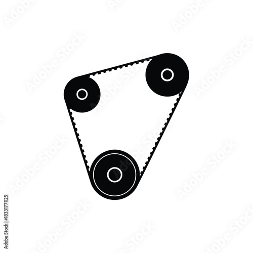 Black silhouette of a timing belt system with three pulleys