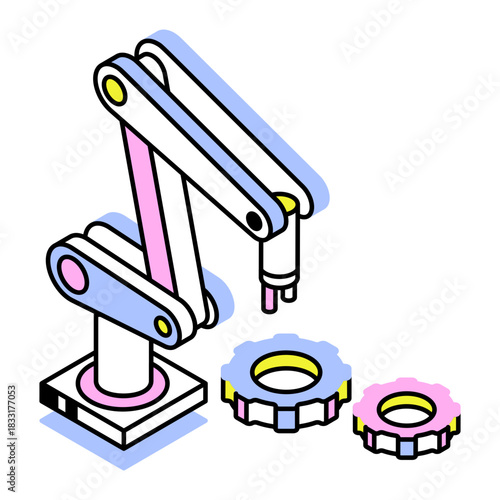 An isometric style icon representing automated manufacturing