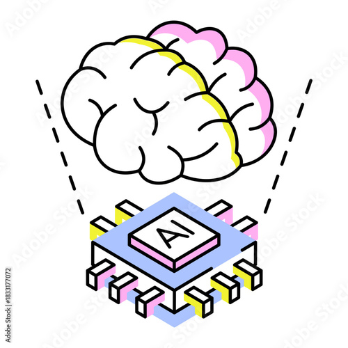 An isometric style icon showing ai integration