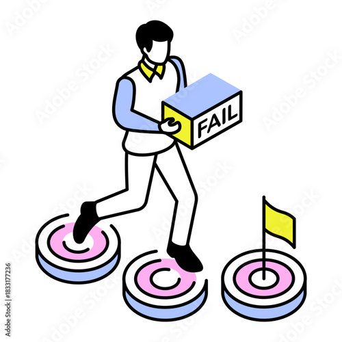 An isometric style icon depicting chasing goal