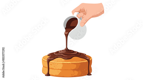 Indulge your senses with this delicious cake being drizzled with rich chocolate sauce, a decadent dessert perfect for any occasion