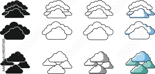 Weather forecast icons featuring fluffy cloud illustrations for creative design projects and presentations