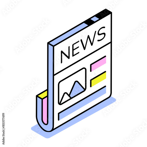 An isometric style icon representing newspaper
