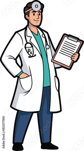Doctor holding clipboard medical professional cartoon character isolated on transparent background