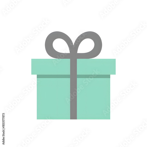 Gift box with grey ribbon in minimalist style and pastel green color  