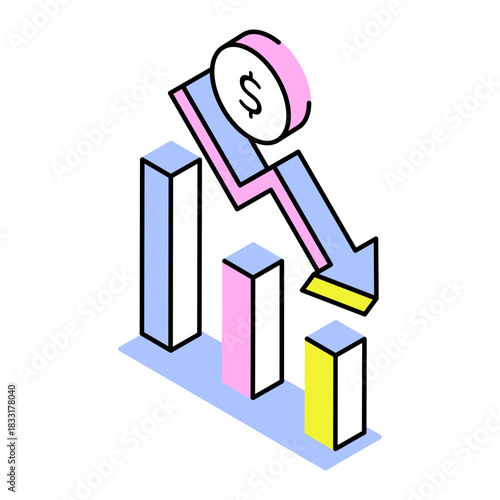 An isometric style icon depicting market volatility