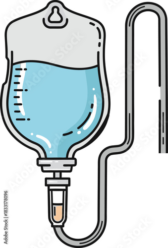 Medical iv drip bag infusion fluid healthcare treatment vector art isolated on transparent background