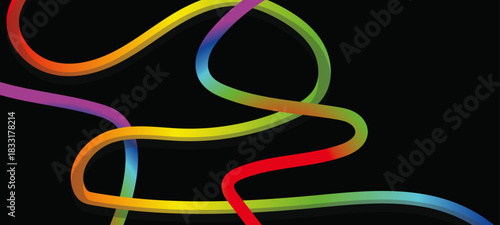 Playful neon ribbons twist with gradient swirls and doodle curves. Bright squiggles and rainbow loops create a joyful abstract look ideal for kids designs, party layouts anabstract colorful background