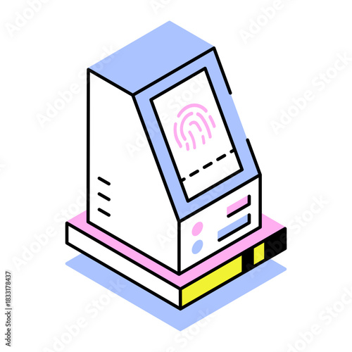 An isometric style icon depicting biometric machine