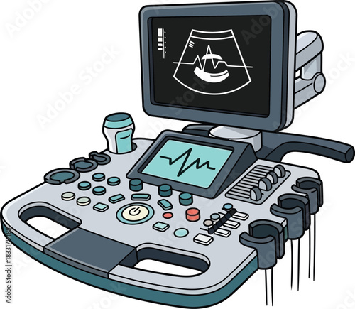 Medical ultrasound machine vector illustration diagnostic imaging equipment sonography device healthcare technology isolated on transparent background
