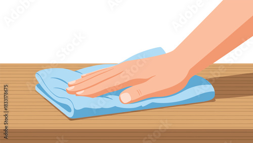 Effortlessly wiping down surfaces with a soft blue cloth for a spotless clean home or office environment with hygienic precision