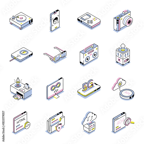 Pack of Technology and Innovation Isometric Style Icons 