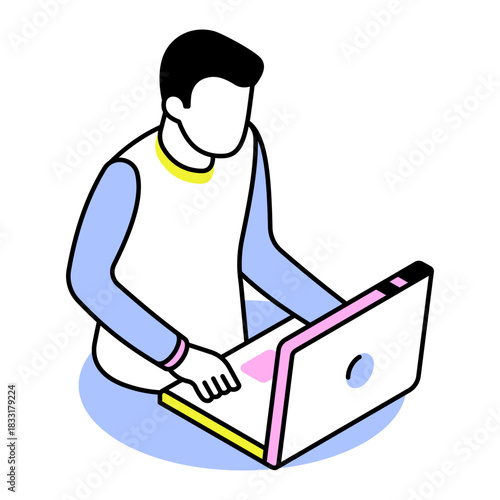 An isometric style icon representing working