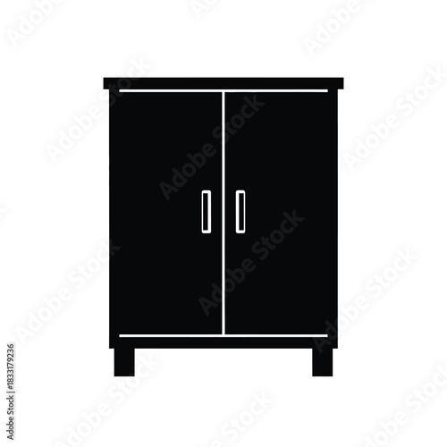 Black silhouette of a two-door cabinet with handles