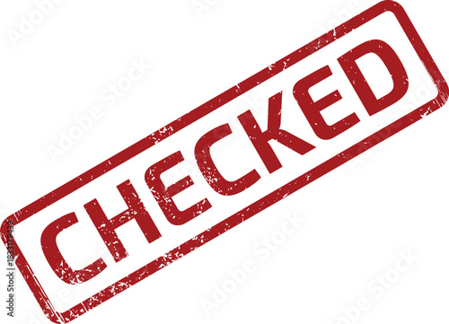 Distressed Red Checked Stamp on White Background, Authenticated Rubber Seal Effect for Approval