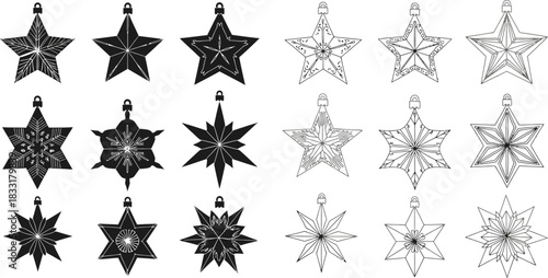 Festive star ornaments for elegant holiday designs and creative Christmas crafts