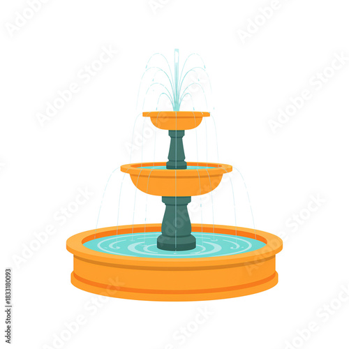 Stylized fountain with cascading water on a dark background provides a tranquil vibe