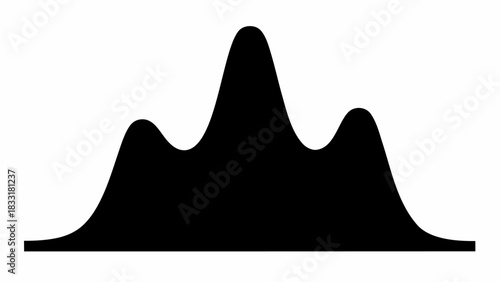 Silhouette of a mountain range with three peaks against a white background in a simple graphic style