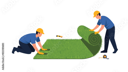 Professional landscapers installing lush new sod for a vibrant green lawn and beautiful backyard oasis with expert precision