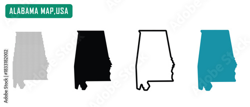 Alabama State Map Collection Four Different Styles Isolated on White Background