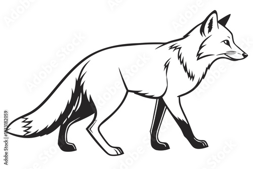 Stylized black and white illustration of a fox in profile
