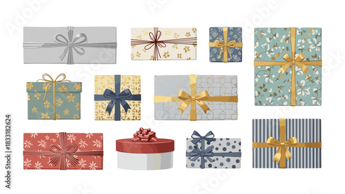 Elegant gift boxes with ribbons for stylish holiday season marketing campaigns and festive product displays bring joy and excitement