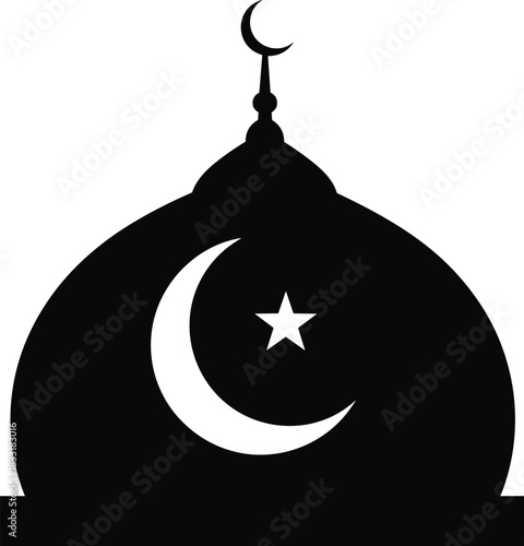 Mosque dome silhouette with crescent moon and star a sacred muslim pray icon and symbol of islam religion