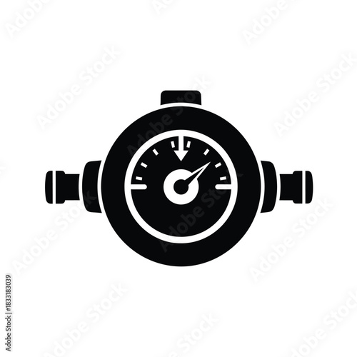 Black silhouette of a water meter with dial gauge measurement