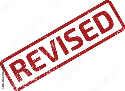 Red Revised Rubber Stamp Impression on White Background Concept for Document Update