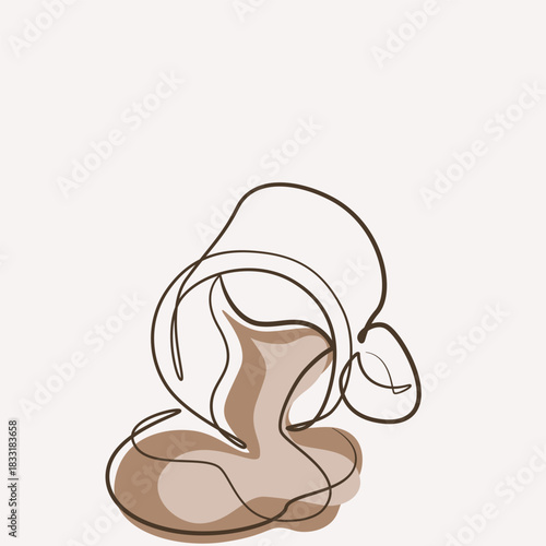 Spilled Coffee one line drawing. Spilled Coffee single line illustration. Spilled Coffee minimalist line art