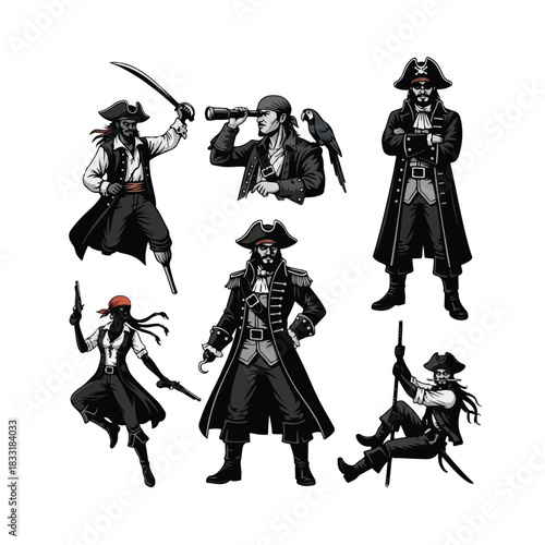 pirate illustration mascot vector, pirate silhouette, skull emblem, outlaw symbol, nautical character, adventure icon