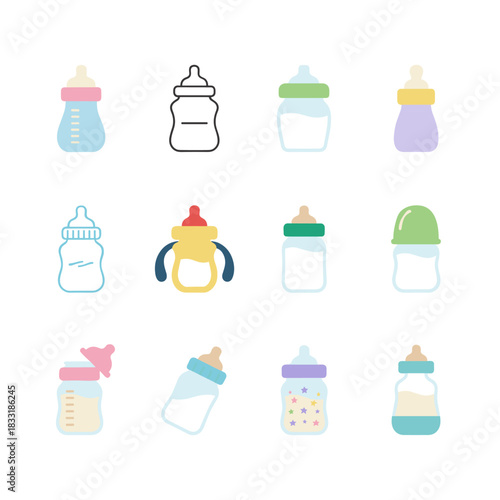Baby bottle collection illustrations
