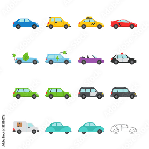 Car variety illustrations grid set