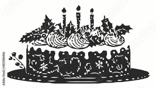 Delightful holiday cake with candles and festive decoration, a celebratory treat for Christmas or a special birthday, perfect for winter holidays