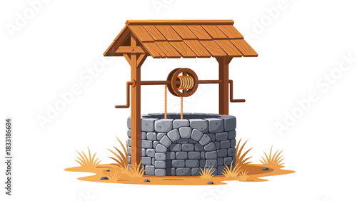 Mysterious stone well with wooden roof awaits discovery in a serene landscape, evoking feelings of history and tranquility