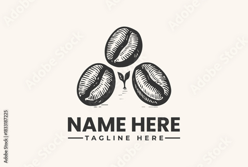 Hand-Drawn Coffee Bean Logo Vector Illustration for Beverage Branding and Cafe Marketing