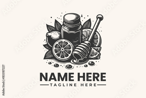 Organic Honey and Citrus Fruit Logo Vector Illustration for Natural Products