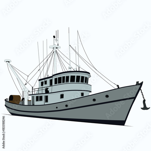 Realstic Vector Boat Line Art Illustration