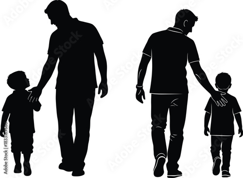 Father and child walking silhouette togetherness bonding family love