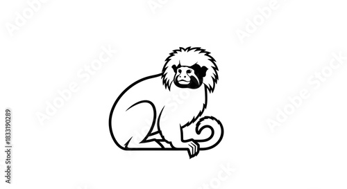 Detailed Line Art Illustration of a Cottontop Tamarin Monkey.