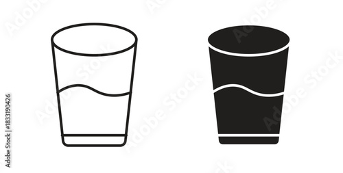 Water glass icons set. Simple line vector illustration
