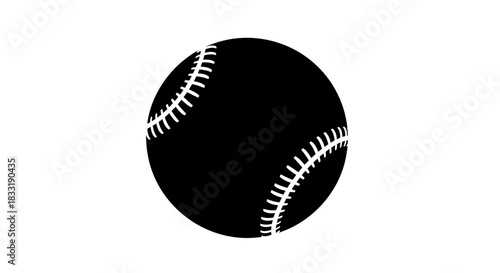 Black and White Baseball Illustration with Visible Stitching.