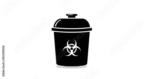 Black and White Biohazard Waste Container Illustration.