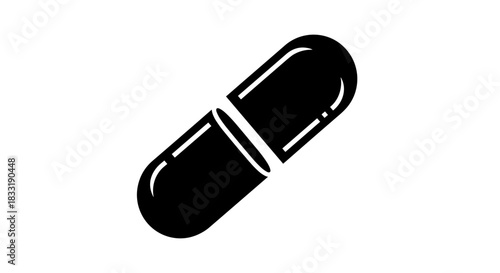 Black and White Capsule Pill Illustration for Medical Use.