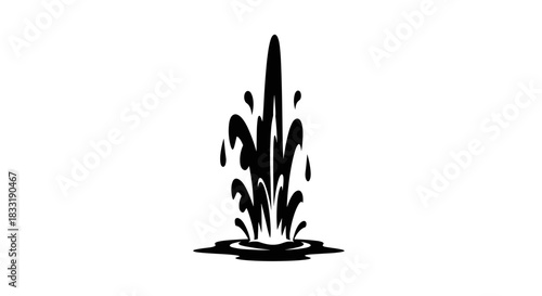 Black and White Fountain Illustration with Water Splashes.