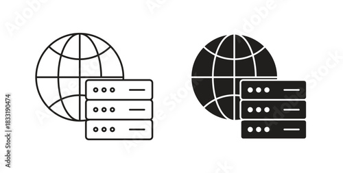 Web server icons set. Simple line vector illustration