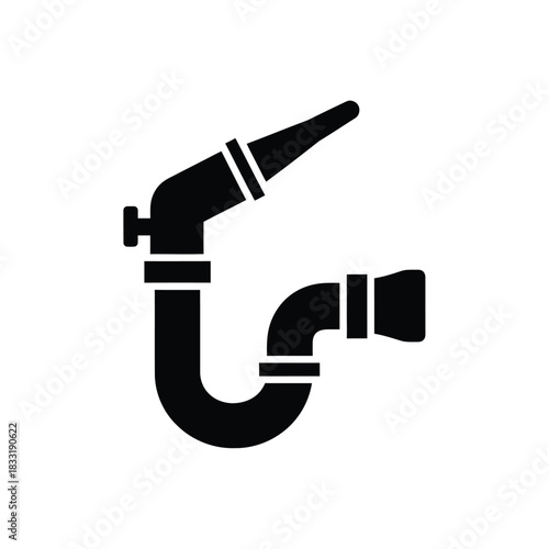 Black silhouette of fire hose nozzle and pipe vector