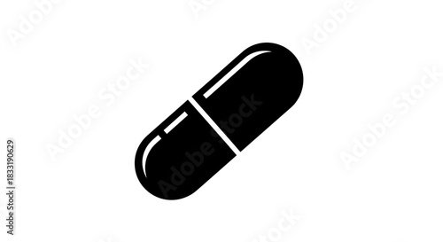Black and White Pill Capsule Illustration for Medical Purposes.