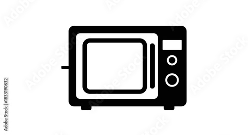 Black and White Microwave Oven Icon Illustration.