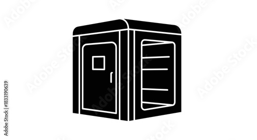 Black and White Portable Toilet Icon Illustration.